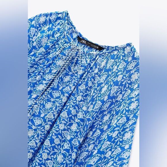 ZARA BOHO DOTTED MESH PRINTED MIDI DRESS - Picture 5 of 7